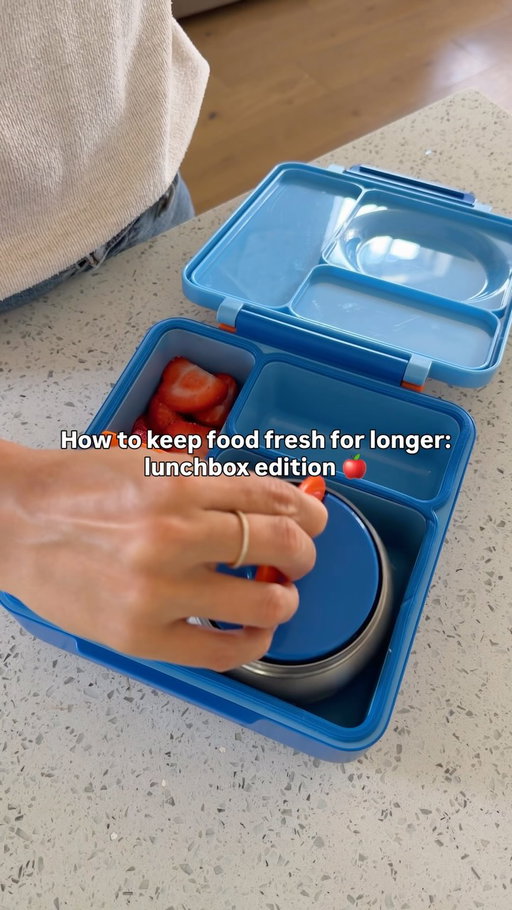 My top 4 hacks for keeping lunchbox food fresher for longer 🥗 
Comment “LUNCHBOX” and I’ll send you the link to all of these 🔗

🔥 When packing hot food, prime the thermos with boiling water and let sit for 10 minutes to ensure the food stays hot longer.
 🍗 Store crispy food with paper towel to keep things crispy and not soggy. 
🍎 Soak apples & pears in ice cold water and salt to prevent them from turning brown and staying fresh longer. 
🧊 Freeze your thermos overnight to “pre-freeze” it when you want to store cold food like a yogurt parfait. Keeps it colder for longer and no need for an ice pack. 

What hacks do you swear by to keep your food fresh for longer? Let me know in the comments!