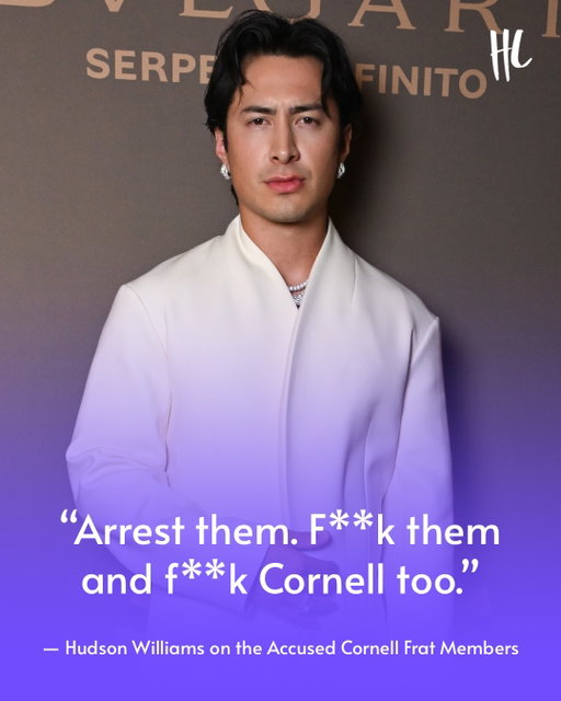 #HeatedRivalry star Hudson Williams has joined the conversation about the Cornell University gang rape case. The actor called for the seven former Chi Pi fraternity members to be arrested. 

"F**k them and f**k Cornell too," Hudson wrote in a recent Instagram Stories message. (📸: Getty Images)