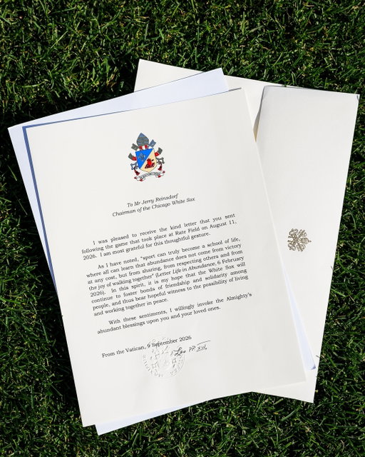 Earlier today, a letter from Pope Leo XIV arrived at Rate Field. Go White Sox!