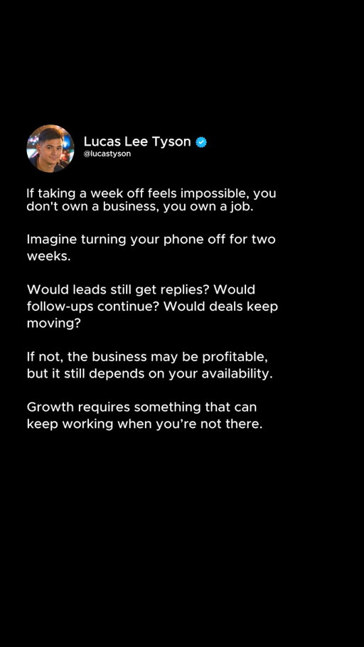 Wondering how to scale your business when you're already working 70 hours a week? 

Take the 2-week phone-off test. 

If your leads stop getting replies, you own a job, not an asset. 

It's time to scale your brain, not your hours.

Check link in bio to find out how to step away from the manual grind using enterprise-grade AI.