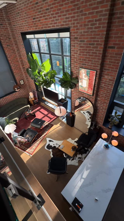 this is my vice 
•
•
#interiordesign #apartmentdecor #homedecor #homeinspo #homebody
•
•
mid-century modern | toronto interior | brick loft living | warm light | lived-in spaces | hard loft | tall ceilings | large windows | natural light | vintage furniture | statement lighting | plants | architectural details | open living | modern apartment | home atmosphere | interior styling | design focused | quiet spaces