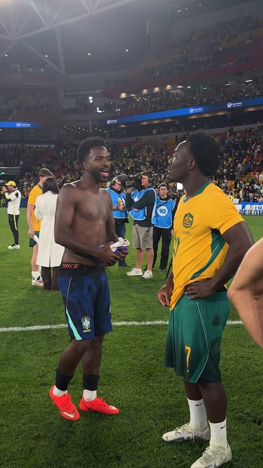 All respect between Vini Jr and Nestory Irankunda after a hard-fought series 🤝✨

Watch the full replay of #AUSvBRA exclusively on Paramount+ 📺