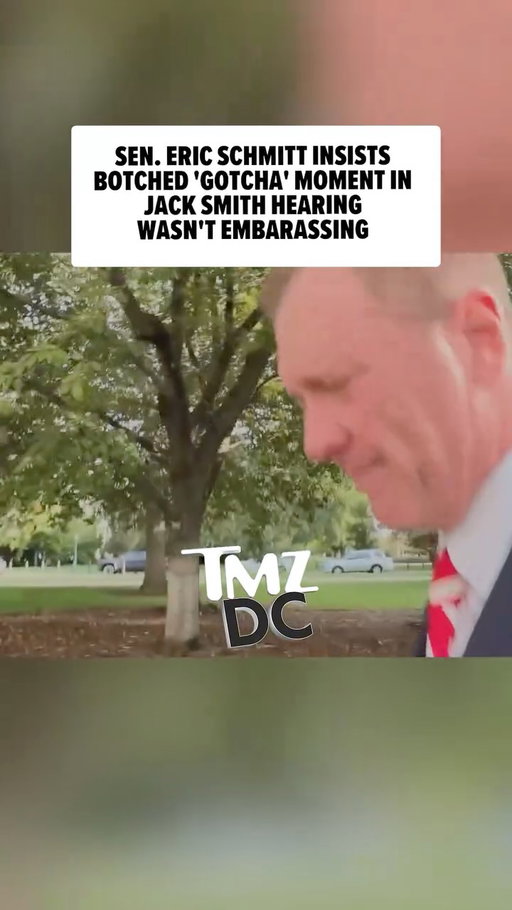Senator Eric Schmitt's standing behind his line of questioning in the Jack Smith hearing ... even though it seems his "gotcha" moment totally backfired.
