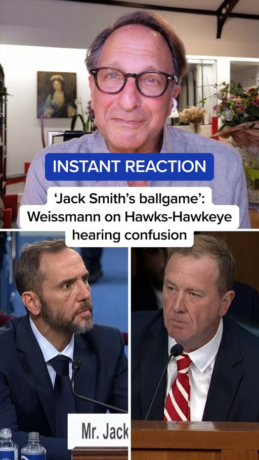 MS NOW Legal Analyst @weissmann11 reacts to a tense exchange in which Sen. Eric Schmitt accused former special counsel Jack Smith of perjuring himself over whether he attended an Atlanta Hawks game on Feb. 3, 2024. Smith said he was actually in Maryland watching the University of Maryland women’s basketball team play the Iowa Hawkeyes.