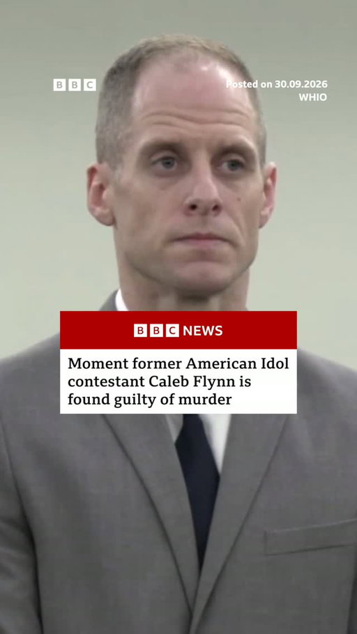This is the moment former American Idol contestant and pastor Caleb Flynn was found guilty of murdering his wife.
 
Caleb Flynn, 40, fatally shot Ashley Flynn twice in the back of the head while she slept at their Ohio home on 16 February this year, then tried to claim that intruders had shot her.
 
He also was found guilty of the other eight charges against him, which included aggravated murder and tampering with evidence. He faces life in prison without parole.
 
Tap the link in @BBCNews's bio for more details from the case.
 
#BBCNews