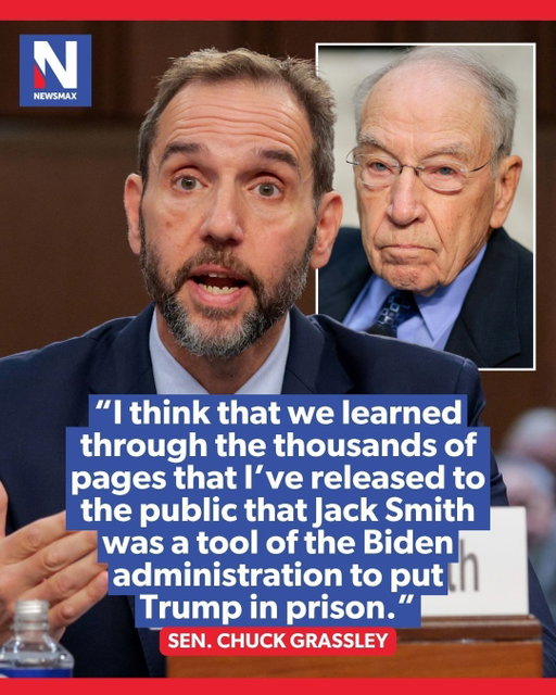 GRASSLEY BLASTS SMITH: Sen. Chuck Grassley told NEWSMAX that Jack Smith’s testimony reinforced his claim that the former special counsel’s election investigation reached far beyond Jan. 6, targeting information involving hundreds of Republican groups and individuals.⁣
⁣
Link in bio.
