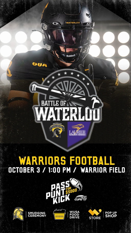not the purple …

🏈 Don’t miss the @wlooftb vs @wluathletics showdown of the year, Battle of Waterloo THIS SATURDAY October 3rd at 1:00 PM on Warrior Field ‼️

⭐️ Reserve your student tickets before Saturday at 9:00 AM to enter a draw to win a $50 W Store gift card so you can get some reaaallll nice merch. Must be in attendance at the game to pick up your prize ! 

🎟️ Entry to all regular season home games are FREE for students with a valid WatCard. Head over to the link in our bio or gowarriorsgo.ca/tickets

#GoBlackGoGold