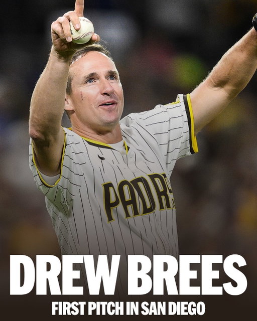 Super Bowl XLIV MVP Drew Brees threw the first pitch ahead of tonight’s Cubs-Padres Wild Card matchup!