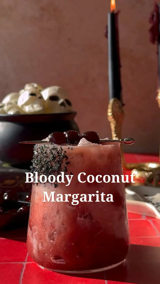 Creamy, coconutty, and a little bloody 🧛🏼‍♀️

Cherry Coconut Margarita 🩸🥥 

.75 oz  fresh lime juice
1 oz cream of coconut (Coco Lopez) 
.5 oz orange liqueur 
2 oz tequila 
1 oz tart cherry juice 
Agave and black salt for rim of the glass
Maraschino cherries for garnish 

Start by rimminb a cocktail glass with agave and then into black sea salt. Set aside. In a cocktail shaker combine lime juice, cream of coconut, orange liqueur, and tequila, fill with ice and shake until cold. Strain into your prepared glass filled with crushed ice. Slowly pour in cherry juice on top. 

.
.
.
.
#cocktailrecipes #easyrecipes #halloweenrecipes #coconutmargarita #halloweencocktails
