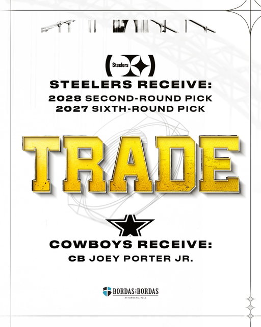We have acquired a 2027 sixth-round pick and a 2028 second-round pick from the Dallas Cowboys in exchange for CB Joey Porter Jr.