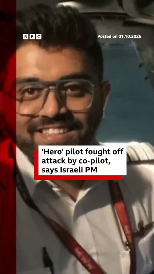 Captain Smit Machchhar has been hailed a "hero" by Prime Minister Benjamin Netanyahu, after being stabbed by his co-pilot on the Israel-bound flight on Wednesday.
 
The Flydubai plane plunged more than 17,000ft (5,200m) two hours into its journey, before passengers and crew overpowered the attacker and retook control to land safely.
 
The Indian national is in hospital in a stable condition. 
 
Tap the link in @BBCNews's bio for the latest updates on this story. 
 
#Israel #Dubai #TelAviv #BenjaminNetanyahu #BBCNews