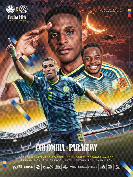 ¡𝐄𝐥 𝐄𝐐𝐔𝐈𝐏𝐎 𝐃𝐄 𝐍𝐔𝐄𝐒𝐓𝐑𝐀 𝐓𝐈𝐄𝐑𝐑𝐀 𝐬𝐚𝐥𝐭𝐚 𝐚 𝐥𝐚 𝐜𝐚𝐧𝐜𝐡𝐚 𝐇𝐎𝐘! 🫶

🆚 🇵🇾
🗓 Viernes 2 de octubre
🕞 7:00 pm (hora COL)
🏟 Sports Illustrated Stadium, Harrison (Estados Unidos)
🏆 Amistoso Internacional
📺 Gol Caracol, Ditu - Fútbol RCN, App Canal RCN

#ConOrgulloColombiano🇨🇴