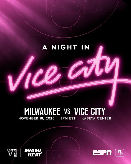 For one night only, the HEAT trade Miami for Vice City.

Join us on November 18, when Vice City hosts the Milwaukee Bucks on a never-before-seen court, wearing an all-new uniform.

This is A Night in Vice City. Also live on ESPN. For details, visit HEAT.com/ViceCity