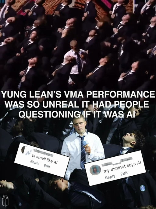 Yung Lean: Doing It For Real 🍦👨🏼‍💼* 

Yung Lean made his debut at the 2026 MTV Video Music Awards alongside GENER8ION to perform “STORM.” The performance recreated scenes from the original music video, featuring dozens of dancers executing synchronized choreography across a set of bleachers.

Truly one of the great artists of our time. Thank you Lean