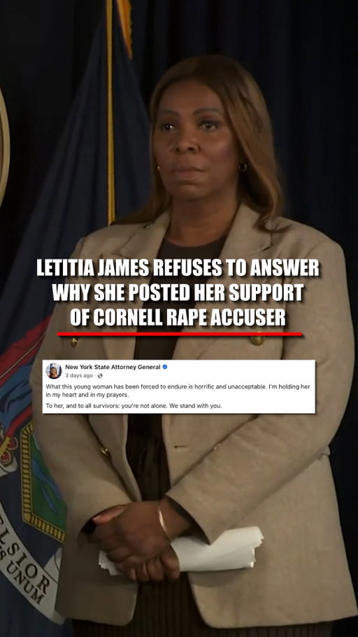 Letitia James says she won’t comment on her OWN Facebook post about the Cornell sexual assault allegations.

A reporter pressed New York’s attorney general about the message she posted before she was appointed special prosecutor in the case.

In the post, James publicly expressed support for the woman making the allegations, writing that what she describes is “horrific and unacceptable” and adding, “We stand with you.”

Now James says she will follow “the facts and the law.”

Watch the full exchange and see the post