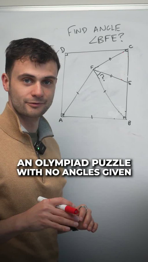To solve this tricky Olympiad math puzzle where no angles are initially provided, you must leverage the equal side lengths of the square and equilateral triangle to reveal hidden isosceles triangles and deduce the final 45-degree angle.