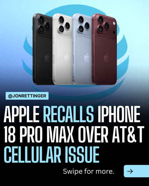 Apple has confirmed a cellular bug disabling calls, texts, and data for AT&T iPhone 18 Pro Max users. While Apple claims only a small number of devices are affected, thousands of complaints have surfaced online. 

A software update can help prevent future issues, but already affected devices cannot be fixed via software and must be completely replaced. If you are experiencing this, contact Apple or AT&T for a replacement. 

Have you run into this bug on your device? 

#apple #at&t #iphone18pro #recall #technews
