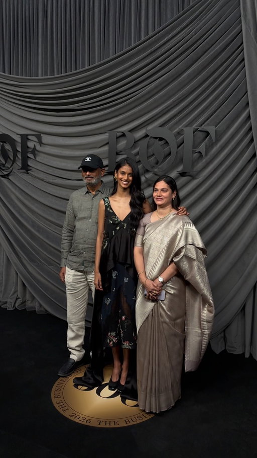 @bhavithamandava arrives with her parents at the #BoF500 Gala in Paris to celebrate The Class of 2026.