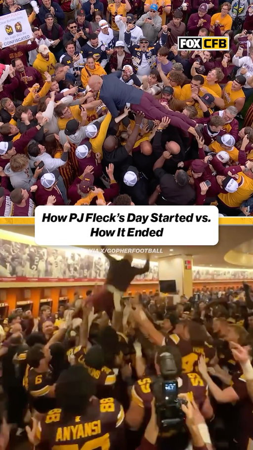Surfs Up for P.J. Fleck after an ELECTRIC @gopherfootball win over Michigan 🏄