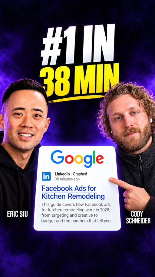 He ranked number one on Google in 38 minutes.

Cody Schneider published a LinkedIn article during our webinar. When he checked Google later in the call, it appeared first organically for “Facebook ads for kitchen remodeling.” He said it had gone live 38 minutes earlier.

You can see the research, the prompt, the publishing steps and the Google result in this Reel.

Here are the takeaways I would save:

1. Pick one clear query.

Cody started with a specific keyword and pulled the pages already ranking for it. That gave him research to work from before he asked AI to write.

2. Give AI useful source material.

He brought the ranking articles into the model’s context and wrote a prompt for the target query. A vague prompt gives the model more room to guess. You can watch his inputs on screen.

3. Add your founder’s actual point of view.

For a brand, Cody recommends a 30-minute founder conversation about positioning, the market and the company’s unique thesis. Add that transcript to the research.

This is the step I would keep. Your founder can explain what customers get wrong, what your team has learned and where the business takes a different approach. Give the model that material, then review what it writes.

4. Notice where the article lives.

He published on LinkedIn. The result shown here is a LinkedIn article ranking for one query. It is not a demonstration of a new page on his own website ranking in 38 minutes.

5. Keep the warning with the tactic.

He used Prime Indexer for the published URL and explicitly warned against doing this on your core website. Do not drop that warning when you take notes or try to adapt the workflow.

6. Check the result.

He returned to Google to check indexing and position. An article being published is one step. Seeing it in the actual results is another.

This is one live test, not a guarantee that another keyword or website will get the same result in 38 minutes.

Save this before you build your next content workflow. Watch how he adds context, where he publishes and how he checks the outcome.

Want more of the AI and marketing workflows I’m paying attention to?

Comment “newsletter” to get the link to join my newsletter.