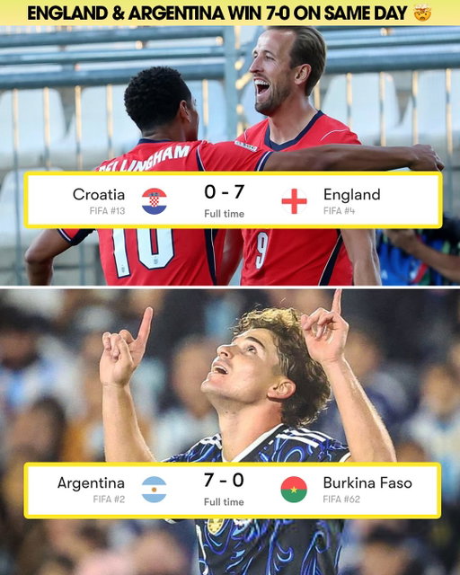 ARGENTINA SAID, “WE CAN DO THAT TOO” 🏴󠁧󠁢󠁥󠁮󠁧󠁿🇦🇷

After England put 7 past Croatia in the Nations League, their rivals Argentina did the same in a friendly vs. Burkina Faso. 7-0 routs aren’t even special anymore 🤯