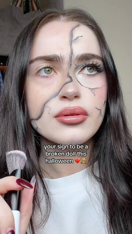 broken doll makeup tutorial coming up in the next video 💔🧸🪡 #halloweenmakeup