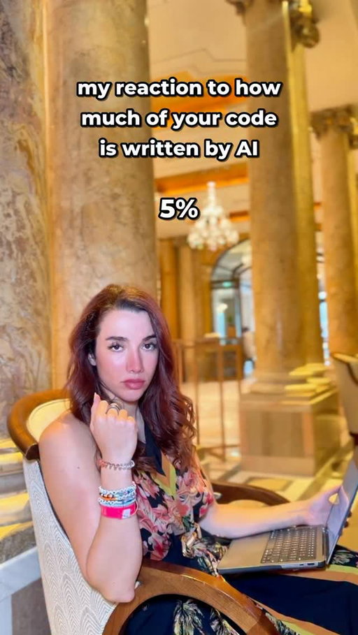 Follow @tech.unicorn 🦄Anthropic’s 80%+. Hby? 👀

That's their own number. As of May, more than 80% of the code they merge was written by Claude. Leadership says 90%+ if you count scripts and experiments.

The percentage isn't what gets me.

It's the last 3 seconds of this video. Don't judge me, I've been there.

AI writing the code? Fine.

But the second prod breaks and nobody can explain what shipped, that's not a model problem. That's a review problem: nobody read the diff, nobody owned the deploy, nobody could trace the failure.

Generated code still needs the boring stuff: tests, code review, and someone who can read the diff.

So what's your real number?

💻 Follow for more tech + 
👇 Drop your % below 

#ai softwareengineer #techunicorn #womeninstem