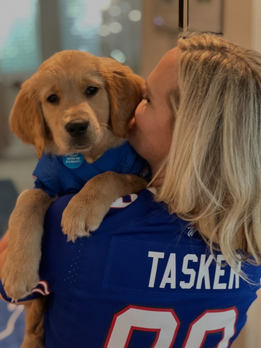 Meet Tasker! 🐾 
We saw his sweet face in a post thinking he had already been adopted, but the next day he was on our show with @mercyfullproject Five days later, he came home with us.
He’s named after Steve Tasker, a former Bills player in the 90s and the first jersey my husband bought me. 🦬 
He is equal parts a doll and a gremlin, is so smart and has the cutest little chicken legs. Welcome to the mafia, Tasker!
Follow along to see all his mischief: @taskerthegolden 

#TaskertheGolden #GoBills #BillsMafia @buffalobills