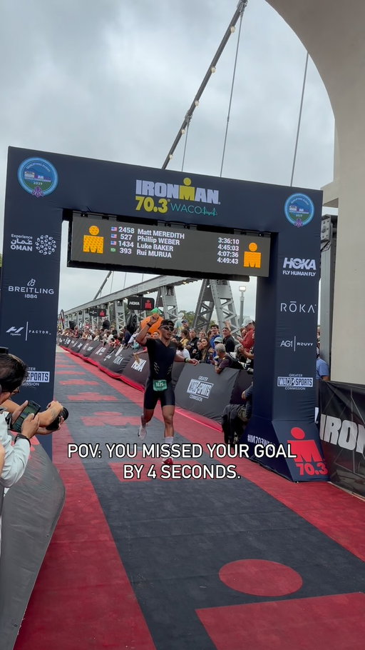POV: you missed your goal by 4 seconds. 

If only I didn’t stop at that one aid station that I may have made it. 

Beyond happy with the effort. 

2 weeks out from @ironmantri CA. 

Final time: 4:00:03 

#run #runners #ironman #marathon