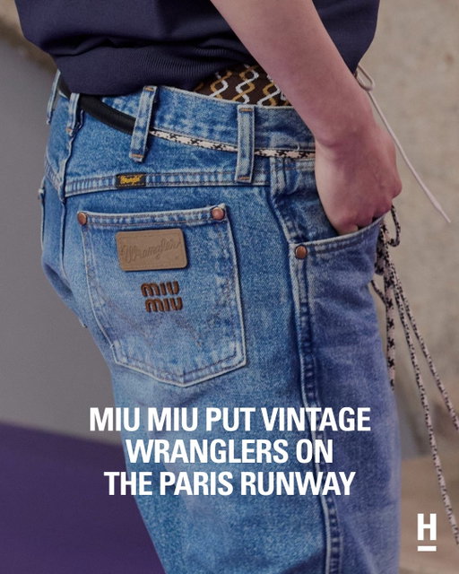 Yes, those are @wrangler on the @miumiu runway.⁠
⁠
For Spring/Summer 2027, Miu Miu teamed up with the American denim brand to rework vintage pieces for its Upcycled line. Familiar blue denim came with crisscrossed lacing and Miu Miu logos, giving old Wranglers a very different second life.⁠
⁠
Something to keep in mind next time you’re digging through the denim rack at a thrift store.