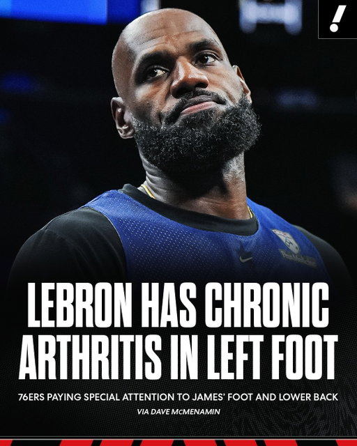 An ESPN report revealed that LeBron James is dealing with chronic arthritis in his left foot and that his daily training routine starts with monitoring his condition and lower back.

James missed the first month of last season while dealing with sciatica.