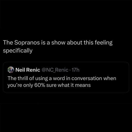 The writing is truly what makes The Sopranos great. Which is saying a lot, considering some of the writing intentionally doesn’t make sense 😂

But that’s part of what makes The Sopranos a comedy. The confidence with which all these lines were delivered just makes it that much better. We truly don’t deserve the brilliance 🤌

#sopranos #thesopranos #tonysoprano