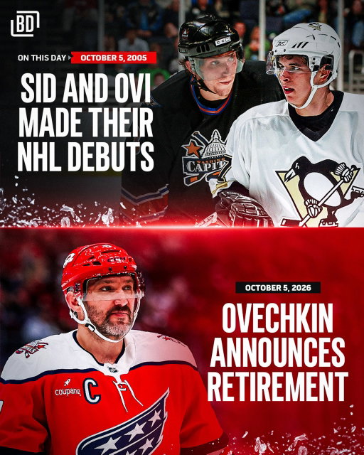 End of an Era. 🥹

21 years ago today, Sidney Crosby and Alex Ovechkin made their NHL debuts. 21 years later, The Great 8 has announced his retirement.