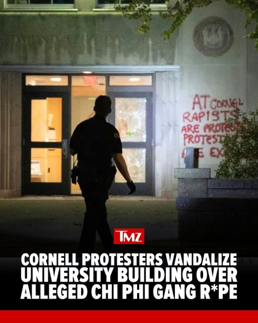 Cornell University was targeted by anonymous activists early Monday morning, with protesters smashing a glass door at Day Hall and spray-painting messages condemning the school over an alleged 2024 Chi Phi fraternity gang rape.

📷: Everett Chambala/Varsha Bhargava/The Cornell Daily Sun