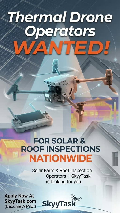 Thermal Drone Pilots Wanted 🔥

SkyyTask is partnering with enterprise clients who need thermal drone operators across the country for solar farm and roof inspections.

Full-day rates. Competitive pay. Ongoing work.

If you fly an M30T, M4T, Mavic 3T or similar thermal platform, we want you in our network.

Download SkyyTask, complete your profile and add your thermal drone to get matched with upcoming jobs.

#thermaldrone #dronepilot #droneservices #solarinspection #droneroofinspection