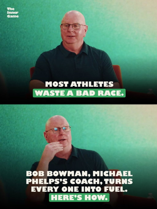 Bowman’s debrief works because it trades a verdict for a diagnosis. Tim Gallwey made the same point in The Inner Game of Tennis: a slump lasts as long as you keep calling it bad, and seeing a result clearly is what lets the change start. After your next rough race, write two lines that night. Why it happened, and what changes before the next one.

Comment “TABLE” to listen to the full episode with @coach_bowman @george.mumford @heroicbrian 

#theinnergame #innergamepodcast #bobbowman #michaelphelps #swimming