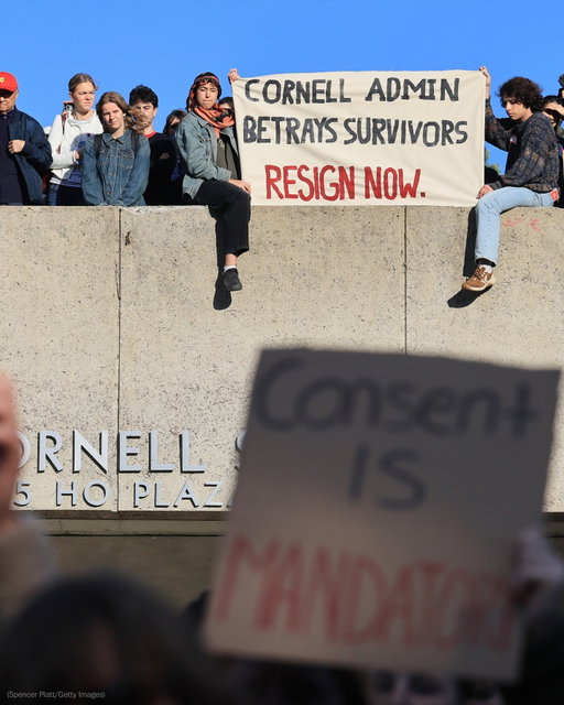 Hundreds of students demonstrated at Cornell University on Monday, demanding the school expel or revoke the degrees of several fraternity members after allegations of gang rape have brought withering national criticism to the administration.

“We are known as the rape school,” Saya Taylor with Students for a Democratic Cornell said to a packed Ho Plaza. “We can be known as leading a nationwide reform movement.”

Students called for a return of the university’s independent judicial system, overseen by an administrator who does not report to the school’s president or vice president. They demanded mandatory sexual assault prevention trainings for students and trauma-informed training for university police.

“Students know what Cornell will do to protesters, and that’s why it’s so remarkable there’s been an outpouring of support,” said Jack Huber, a 19-year old student who helped organize the demonstration. Administrators have suspended, evicted, and dropped credit hours for student activists, causing some to lose their student visas. “I am scared, but in moments like these, you have to do it scared.”

Tap the link in our bio to learn more.