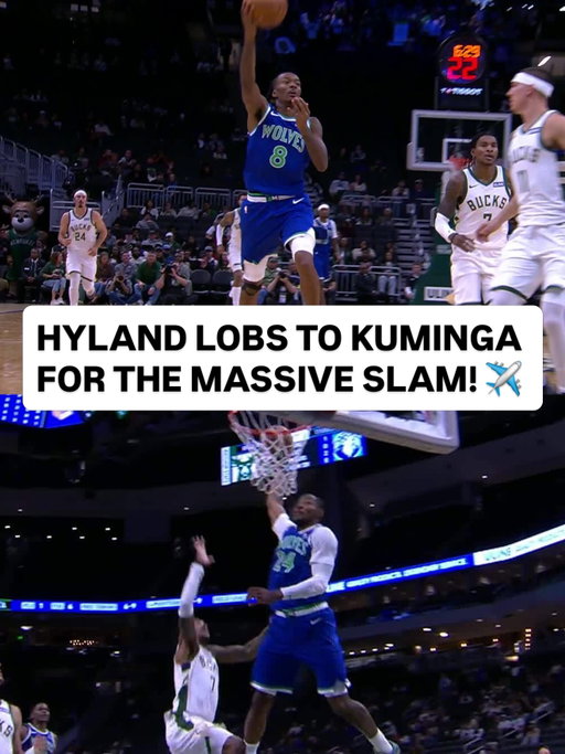@bizzybones tosses it up to @jonathan_kuminga for the HUGE alley-oop slam! ✈️ MIN-MIL | LIVE NOW on NBA League Pass