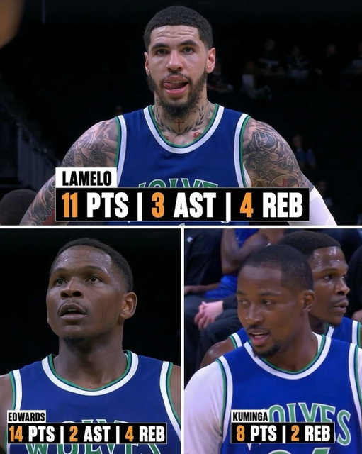 🔥 THE NEW TIMBERWOLVES BIG 3 IS HERE! 🐺🔥

LaMelo Ball and Jonathan Kuminga have officially made their Minnesota Timberwolves preseason debuts — and this new-look Wolves squad already looks FUN.

🏀 ANTHONY EDWARDS
🔥 14 PTS
🎯 2 AST
💪 4 REB

🏀 LaMELO BALL — TIMBERWOLVES DEBUT
🔥 11 PTS
🎯 3 AST
💪 4 REB

🏀 JONATHAN KUMINGA — TIMBERWOLVES DEBUT
🔥 8 PTS
💪 2 REB