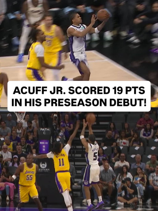The rookie put on a SHOW! No. 7 pick @dariusacuff5 went off for 19 PTS in his NBA preseason debut with the @sacramentokings! 👏