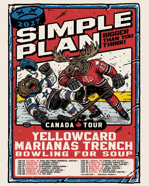 Canada, it’s FINALLY your turn!!! 🇨🇦🇨🇦🇨🇦

We are incredibly excited to share that we’re bringing our “Bigger Than You Think!” headline tour to our home and native land! It’s been more than 10 years since our last proper cross-Canadian tour and we were long overdue! 🤩🤘❤️ 

To make up for it, we’re bringing you one of the best and BIGGEST line-up ever! We’re thrilled to have our great friends @yellowcard and @bfs_official join us for the ride, as well as our favourite BC natives, @mtrenchofficial for 2 very special shows in Vancouver & Victoria!

We absolutely can’t wait for January and February 2027! It’s gonna be cold outside, but we can promise you these shows will be 🔥🔥🔥

Pre-sale for tickets and VIP spots begins today at 12PM ET and you can find the code by joining our broadcast channel!

Tickets and VIP spots are officially on sale Friday October 9 at 10am local time!

Here we go, Canada!! Let’s do this!

See you at the shows 👊👊👊

Faites glisser (swipe) vers la prochaine image (slide) pour la version française de ce message. 

With Marianas Trench & Bowling For Soup:

01.26 Victoria, BC 
01.27 Vancouver, BC 

With Yellowcard & Bowling For Soup:

01.29 Edmonton, AB 
01.31 Calgary, AB
02.01 Saskatoon, SK
02.02 Winnipeg, MB
02.05 Toronto, ON
02.06 Kitchener, ON
02.07 London, ON
02.09 Kingston, ON
02.11 Ottawa, ON
02.12 Montreal, QC
02.14 Moncton, NB
02.15 Sydney, NS
02.16 Halifax, NS

À tous nos fans du Canada, c’est ENFIN à votre tour!! 🇨🇦🇨🇦🇨🇦

On est extrêmement heureux de vous annoncer que la tournée « Bigger Than You Think ! » va finalement s’arrêter à la maison, au Canada! Ça fait plus de 10 ans qu’on n’a pas fait une vraie tournée en tête d’affiche d’un océan à l’autre! Il était temps! 🤩❤️

Pour se faire pardonner, on vous a préparé l’un des meilleurs et PLUS GROS spectacle de notre histoire! On aura avec nous nos bons amis @yellowcard et @bfs_official , ainsi que nos copains de la Colombie-Britannique, @mtrenchofficial, pour deux shows très spéciaux à Vancouver et Victoria! 🤘⚡️🤘

On a déjà tellement hâte à janvier et février 2027! Il va faire froid dehors, mais on vous promet que ces shows vont être 🔥🔥🔥

La prévente commence auj