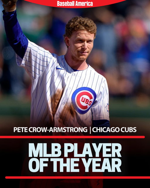 Cubs centerfielder Pete Crow-Armstrong is Baseball America's 2026 MLB Player of the Year ⭐

PCA became the seventh member of the 40 HR / 40 SB club this season, en route to leading MLB in HR (45), R (119) and NL in OPS (.943).

In the 28-year history of BA's MLB Player of the Year award, PCA is the first Chicago Cub to win the honor.

For more on PCA's historic 2026 season, visit baseballamerica.com