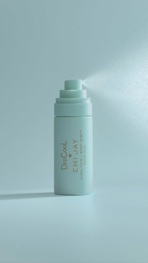 OUT NOW 🩵🍡🥛 DedCool x Emi Jay Aura Hair + Body Mist in Mochi Milk. The bestselling mist, now scented with peach nectar, fluffy marshmallows and sweet vanilla bean. It smells (and feels) like sleeping on a cloud. 

Formulated with nourishing ingredients like aloe and glycerin, Aura Mist keeps your hair hydrated and refreshed while maintaining natural or styled hair. Lightly mist throughout the day for a soft, lingering fragrance that feels both nostalgic and elevated. 

Hydrate, refresh, and indulge your hair in this sweet escape before it’s gone. Available now online.