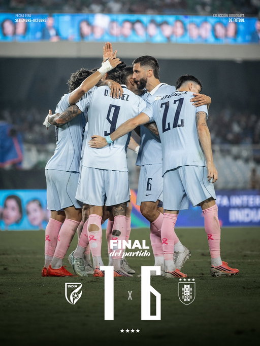 🇺🇾 ¡𝗚𝗔𝗡𝗢́ 𝗨𝗥𝗨𝗚𝗨𝗔𝗬!

@indianfootball 1-6 @aufoficial 
 
⚽️ Darwin Núñez
⚽⚽️ Maximiliano Araújo 
⚽️ Rodrigo Zalazar
⚽️ Juan Manuel Sanabria
⚽️ Rodrigo Aguirre

📌 Amistoso Internacional

📺 AUF.TV

#ElEquipoQueNosUne