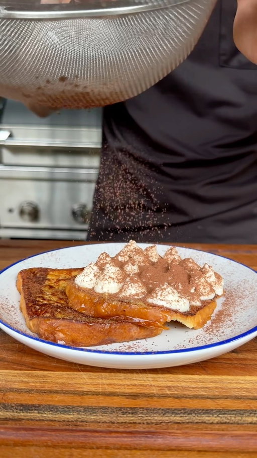 #AD This has to be my new favourite dessert. I love using Arla Cravendale milk as it always delivers on flavour and stays fresher for longer. Treat yourself this weekend with this delicious recipe @arlacravendale

Recipe (serves 2) 

Ingredients 

* 4 slices of brioche bread 
* 3 egg + 2 egg yolks 
* 1 tsp of vanilla extract 
* 1 tbsp espresso 
* 100ml Arla Cravendale Milk
* 250g mascarpone cheese 
* 100ml double cream 
* 50g icing sugar 
* 4 knobs of butter 
* 4 tbsp of golden syrup 
* 20g cocoa powder 

Method 

* Place the mascarpone into a bowl with the sugar. Use an electric whisk to beat the cheese whilst slowly pouring in the double cream. Once all combined, add into a piping bag and leave in the fridge. 
* Crack the eggs into a bowl, add the vanilla, coffee and Arla Cravendale and whisk till combined. 
* Drop the bread into the custard and leave to soak. 
* On a medium heat, add a knob of butter into a frying pan and fry the soaked bread until golden brown (usually around 3 minutes) 
* Flip the bread and glaze in the golden syrup and now you are ready to plate. 
* Place the french toast onto the plate, top with the mascarpone cheese and dust in cocoa powder and enjoy!