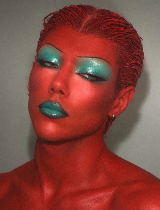 its october asf 

face + body ˚₊‧꒰ა ☆ ໒꒱ ‧₊˚
@mehronmakeup paradise makeup aq in red
@blendbunnycosmetics ellis atlantis palette for the teal
@inglot_usa amc eyeliner gel 77 for the black lip
@danessamyricksbeauty colorfix glaze in clear for the high-shine eyes + lips

disclaimer: portions of the body were digitally altered in photoshop to extend the red color and correct splotchy/uneven body paint for a more seamless final photo. the face, neck, and majority of the chest were not digitally altered with red.