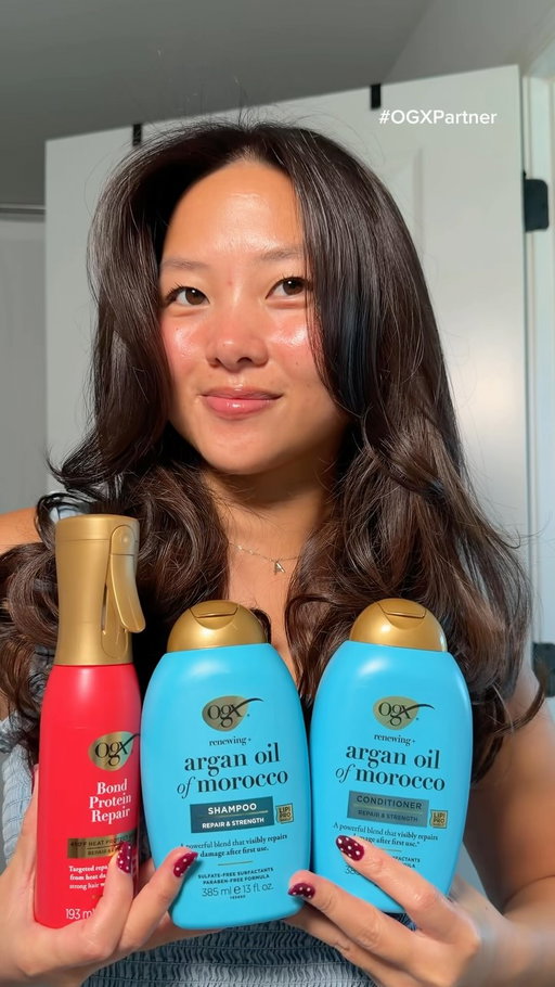 #OGXPartner No standing in line, no tipping, and no damage! Just salon hair at home using the @ogx_beauty Renewing + Argan Oil of Morocco Shampoo & Conditioner and their OGX Bond Protein Repair 450°F Heat Protect Spray! Shop all three on Amazon during their Prime Big Deal Days on 10/6-10/7! Deals subject to change. #OGX #hair #haircare #hairtutorial