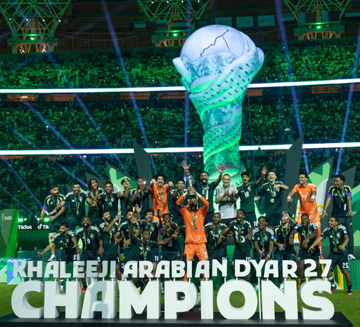 ‏منصةٌ تليق بالأبطال..
‏وكأسٌ يزهو بالأخضر 🇸🇦🏆
‏⁧‫#الأخضر_بطل_الخليج‬⁩ | ⁧‫#هذا_الأخضر‬⁩