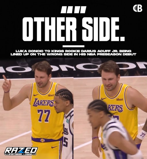 “OTHER SIDE.” 

Luka Doncic to Sacramento Kings rookie Darius Acuff Jr. being lined up on the wrong side in his NBA preseason debut 🗣️

Luka, once the young buck in the NBA, is now giving tips to the rooks! 😂