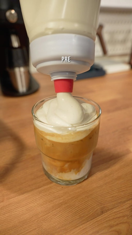 I can’t believe I never thought of this. 
Pre batched cold foam is a game changer! 

RECIPE:
2 C heavy cream 
1 C milk 
1/2 C powdered sugar 
2 tbsp vanilla bean paste 

#coffeerecipe #coldfoam #homebarista